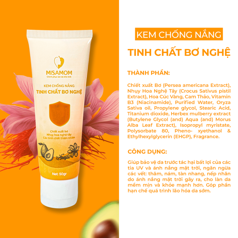 Kem Chống Nắng Tinh Chất Bơ Nghệ Misamom 50gr