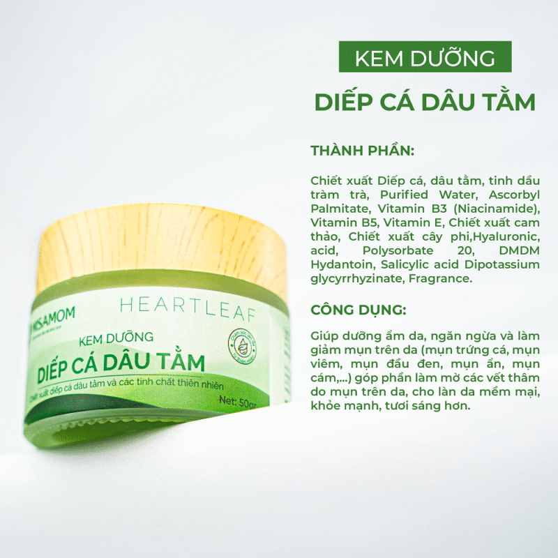 Kem Diếp Cá Dâu Tằm 50g – Cấp Ẩm, Hỗ Trợ Giảm Mụn Thâm, Dưỡng Sáng Da