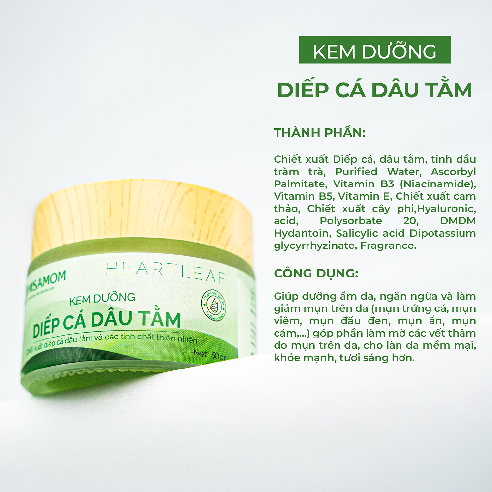 Kem Diếp Cá Dâu Tằm 50g – Cấp Ẩm, Hỗ Trợ Giảm Mụn Thâm, Dưỡng Sáng Da